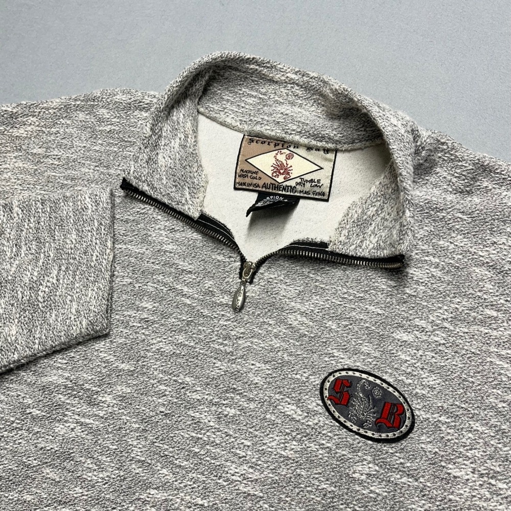 Vintage Surf‎ Scorpion Bay Men L Gray Marl Quarter Zip Pullover Sweater Made USA